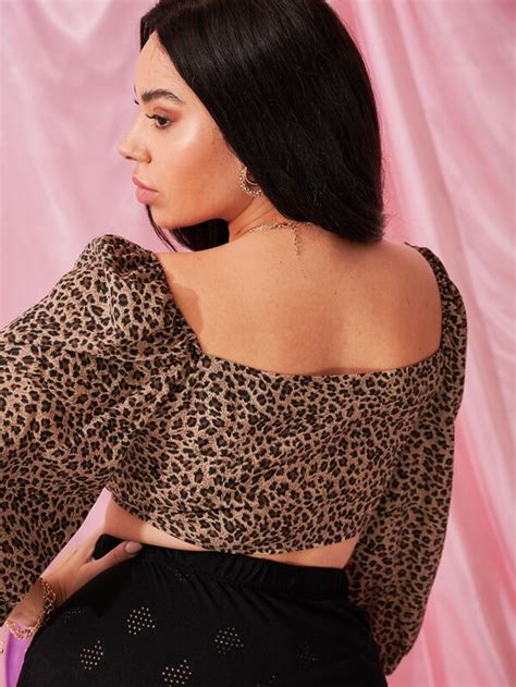 Shein Unity Plus Leopard Print Lace Up Front Crop Top Shein Usa