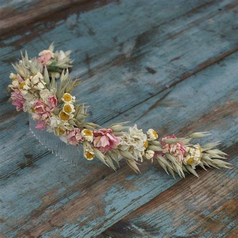 Rustic Country Dried Flower Half Hair Crown With Comb Fryzura Komunia