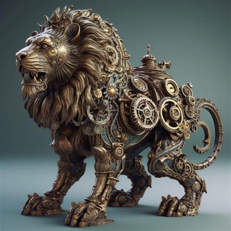 Une Sculpture De Lion En Bronze Avec Un Mécanisme Mécanique Fait D