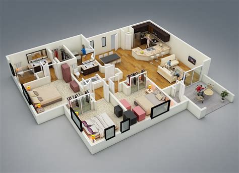 25 More 3 Bedroom 3d Floor Plans Architecture And Design