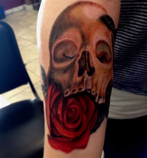 Skull And Rose Tattoo By Mike Ashworth Rose Tattoo Tattoos Skull Tattoo