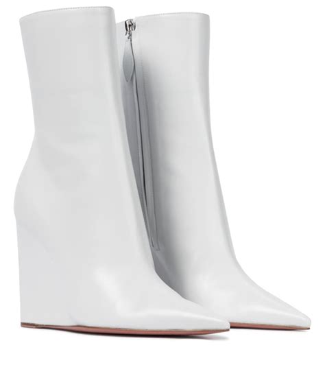 Amina Muaddi Pernille Leather Wedge Ankle White Boots Whats On The Star