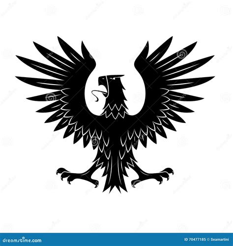 Black Heraldic Eagle With Spread Wings Symbol Stock Vector