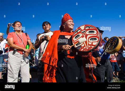 Crowds Celebrate The Arrival Of Journeying Canoes At Lummi Indian