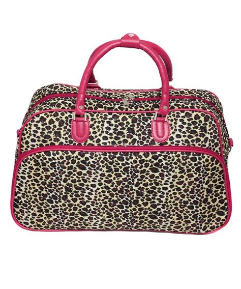 21 Inch Carry On Shoulder Tote Duffel Bag Pink Trim Leopard One Size