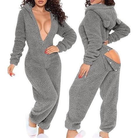 Combinaison En Polaire Pour Femme Avec Ouverture Rabattable Pyjama à