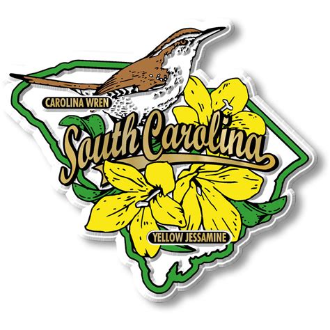 South Carolina State Bird and Flower Map Magnet by Classic Magnets