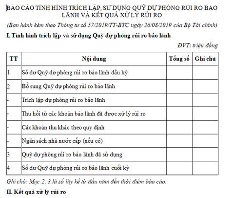 Mẫu Báo Cáo Tình Hình Trích Lập Sử Dụng Quỹ Dự Phòng Rủi Ro Bảo Lãnh