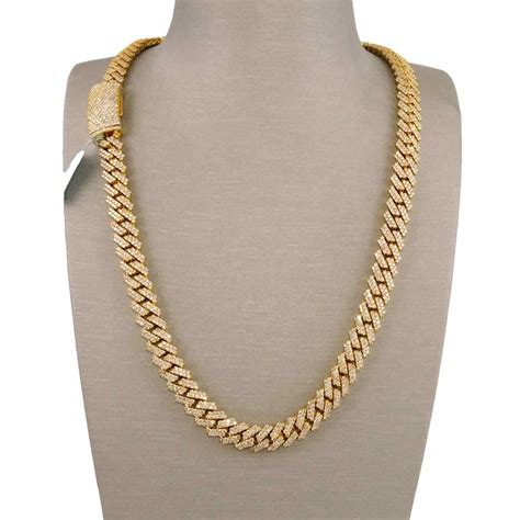 14k Diamond Prong Set Gold Cuban Link Chain Grimal Jewelry