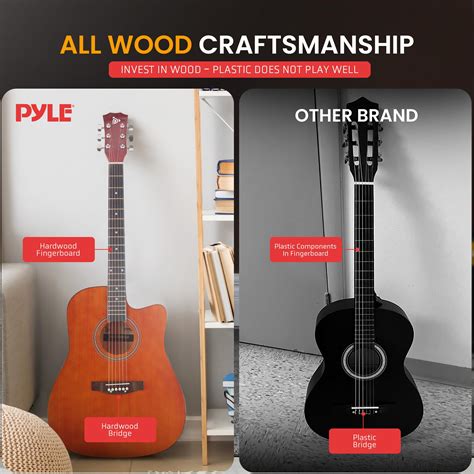 Pyle Steel String Acoustic Guitar Kit 4 4 Full Size Cutaway All Wood Guitarra