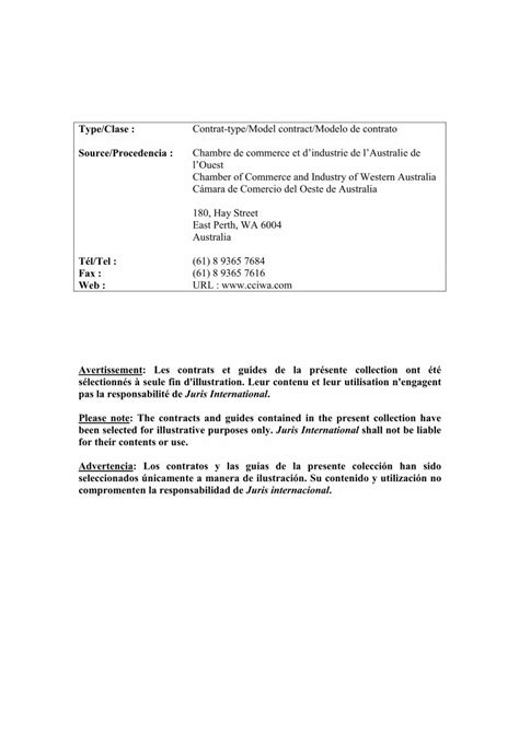 Pdf Contrat Type Model Contract Modelo De Contrato Commission