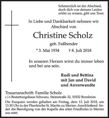 Traueranzeigen Von Christine Scholz WirTrauern