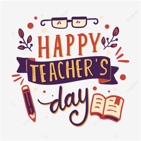 Happy Teachers Day Text Handwriting Handlettering Color Transparent