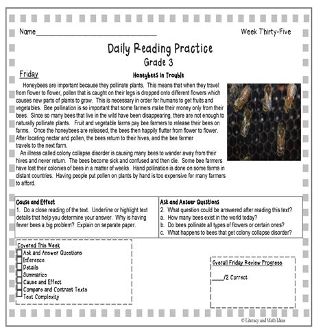 Daily Reading Practice Grade 3 35 Full Weeks Literacy And Math Ideas