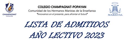 LISTA 3 ADMITIDOS AÑO 2023 2024 COLEGIO CHAMPAGNAT POPAYÁN