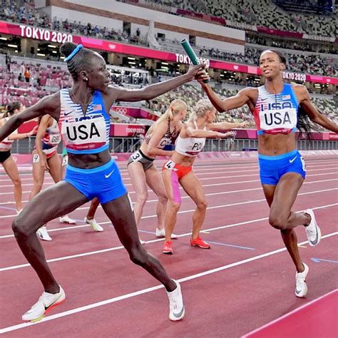 Athing Mu and Dalilah Muhammad, USA Track and Field, Women’s 4x400 Team ...