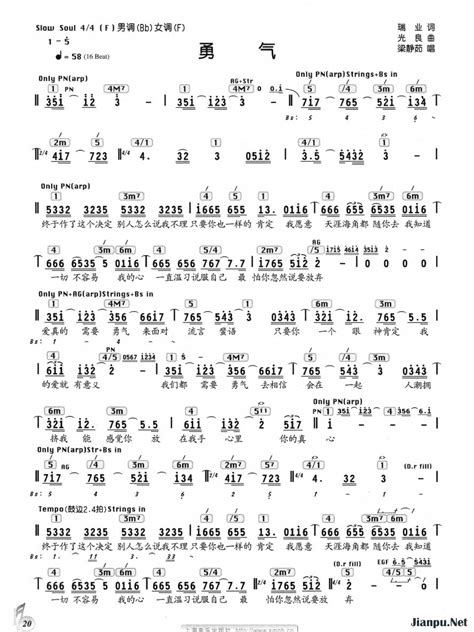 《勇气》简谱梁静茹原唱 歌谱 钢琴谱吉他谱 简谱之家