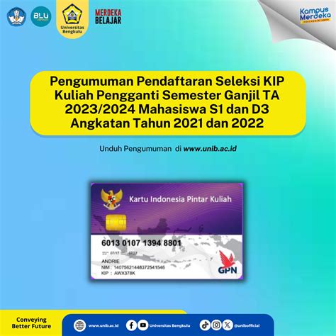 Pengumuman Pendaftaran Seleksi Kip Kuliah Pengganti Semester Ganjil Ta 20232024 Mahasiswa S1