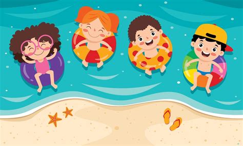 Vacaciones De Verano Con Niños De Dibujos Animados 13474065 Vector En