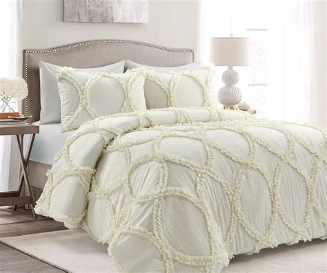 Lush Decor Riviera Ivory Ruffle Helix Full Queen 3 Piece Comforter Set