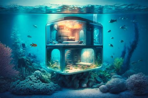 Premium Photo | A stunning underwater house with panoramic glass walls ...