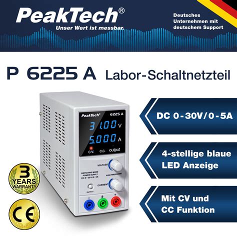 Peaktech® P 6225 A Labor Schaltnetzteil Dc 0 30 V0 5 A P 6225 A