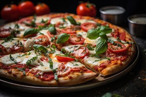 Premium Photo Homemade Margherita Pizza With Fresh Basil Close Up