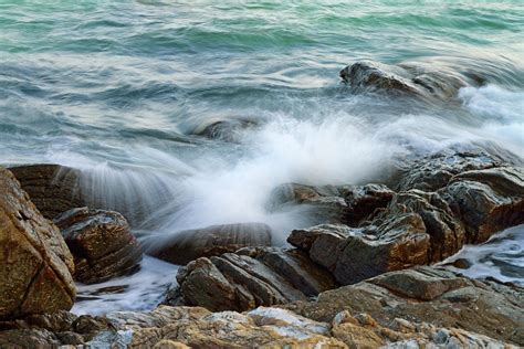 Waves Crashing On Rocky Shore Long Photograph By Sami Sarkis Fine