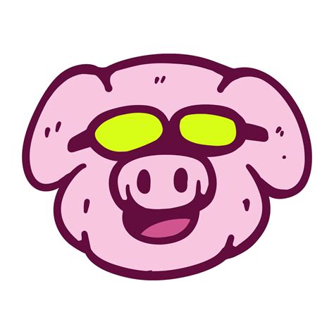 Hand drawn funny pig head with cool glasses cartoon illustration ...