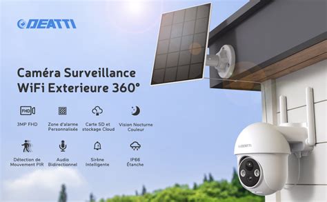 DEATTI 2K PTZ Camera Surveillance WiFi Exterieure Sans Fil Solaire