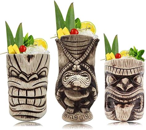 Tiki Mugs Set Large Ceramic Tiki Mug Cocktail Mugs For Mai Tai Punch Pina