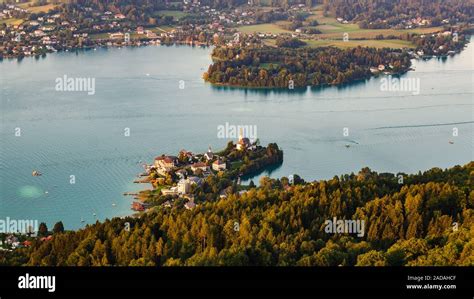 Panorama Lake And Mountains At Worthersee Karnten Austria Tourist Spot