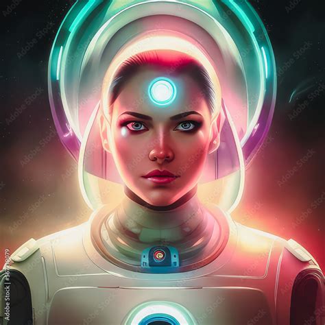 Generative Ai Retro Space Pioneer A Futuristic Synthwave Illustration Of A Female Space