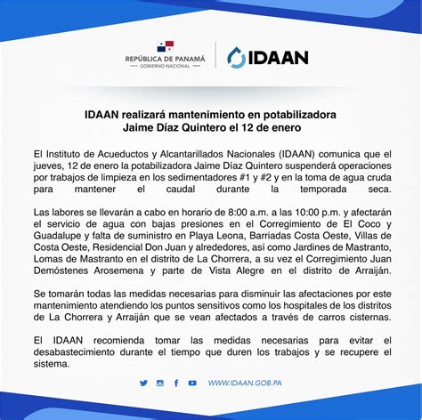 Idaan On Twitter Panam Oeste Idaan Realizar Trabajos De