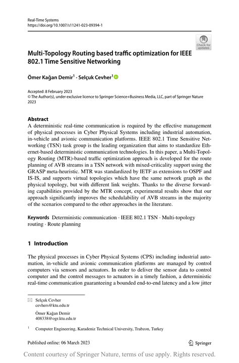 Multi Topology Routing Based Traffic Optimization For Ieee Time