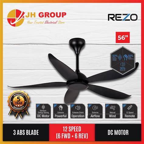 Rezo 5 Blades 12 Speed Axis Matte Black Dark Wood Dc Motor Ceiling Fan