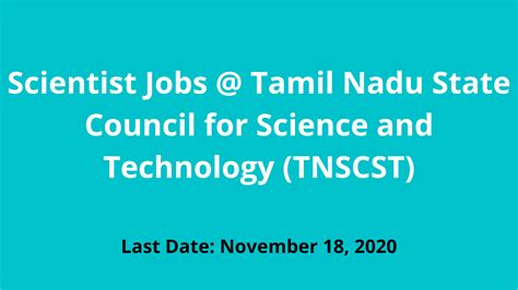 Scientist Jobs @ Tamil Nadu State Council For Science And Technology ...