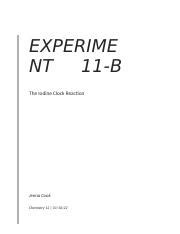 Chem 12 - Iodine Clock Reaction Lab Report.docx - EXPERIME NT 11-B The Iodine Clock Reaction ...