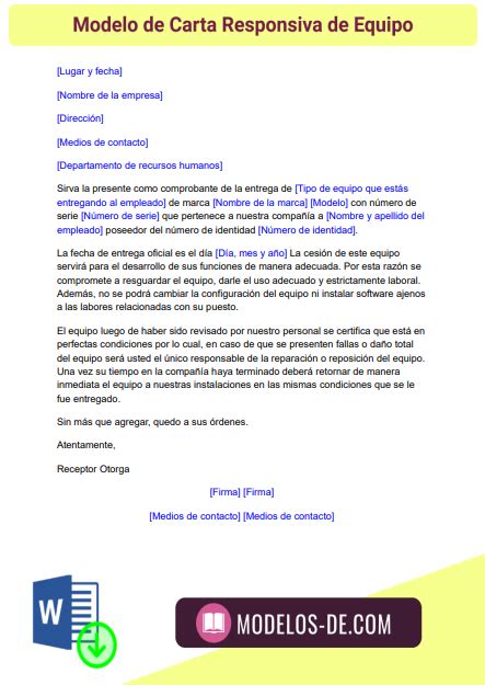 Modelo De Carta Responsiva De Equipo En Word Gratis