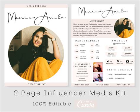 Blogger Influencer Media Kit 2 Page Media Kit Template Canva Media Kit