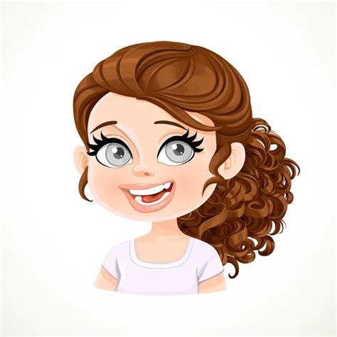 Beautiful Joyfully Smiling Cartoon Brunette Girl Dark Chocolate Hair