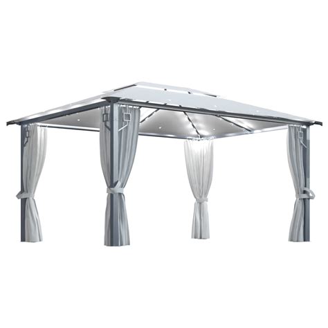 Gazebo Con Tende Stringa Di Luci Led X Cm Crema Alluminio