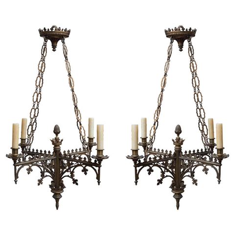 Pair Of Continental Gothic Style Four Light Chandeliers At 1stdibs