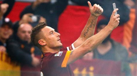 Francesco Totti Celebrates With Selfie After Scoring Two Goals For As Roma Against Rivals Lazio