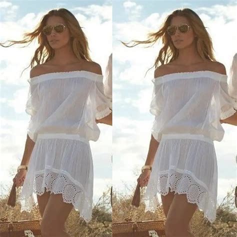 2018 Women Lace Crochet Summer Beach Dress Mini Dresses Sundress See Through In Dresses From