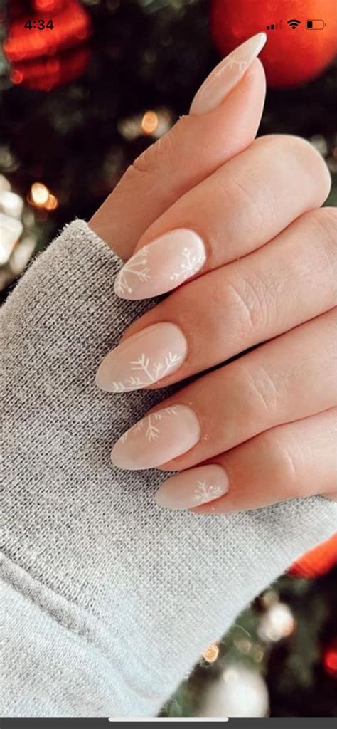 Nude White Snowflake Nails Subtle Nails Cute Christmas Nails Xmas