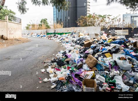 October 2020 Piling Trash In The Streets Of Beirut Lebanon Garbage