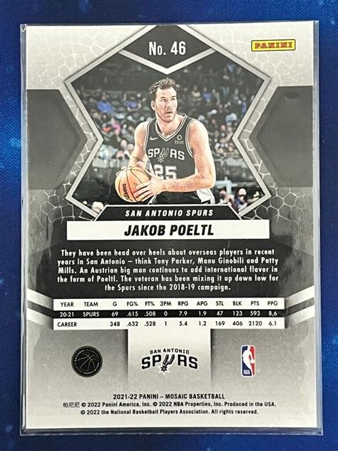 2021 22 Mosaic 46 Jakob Poeltl San Antonio Spurs EBay