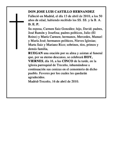 DON JOSE LUIS CASTILLO HERNANDEZ Esquela Necrológica El Diario Montañés