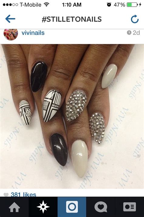 Black And Nude Cream Stilletto Nails Nails Stilletto Nails